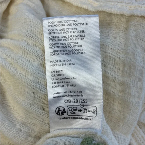 Free People Dahlia Maxi Dress Cream/Green Floral Embroidered 3/4 Puff Sleeves M - Picture 9 of 11